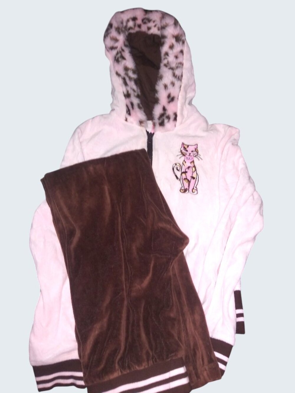 Copper Key Girls Size 8 Pink Brown Leopard Cat Velour Track Suit Hoodie Set